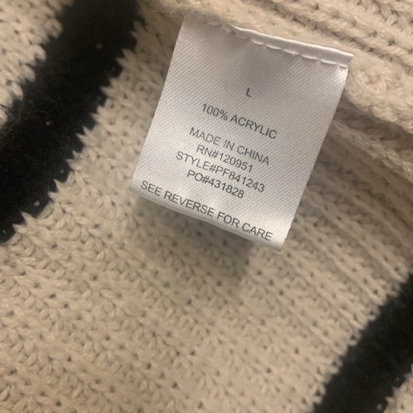 Pink Rose cream w/ black stripes cardigan cute braid detail on back, size L. - Picture 5 of 5